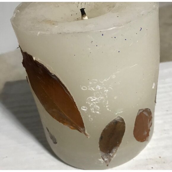 Glass Hurricane Candle Holder With Leaf Decorated Pillar Candle Set - Picture 10 of 10